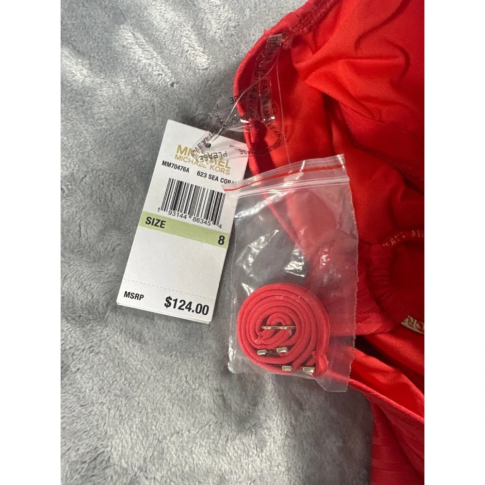 Michael Kors Sea Coral Ribbed One Shoulder One Piece Swimsuit Red MM70476A Size8